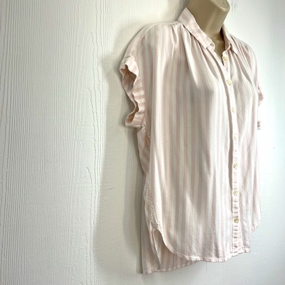 Madewell - Central Pink And White Soft Striped Button Down Rolled Sleeve Top SM - Picture 4 of 11